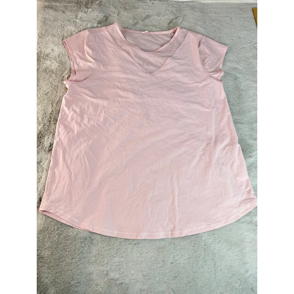 Lululemon Shirt Womens 4 For the Run Short Sleeve Pink Mesh‎ V Back Petals